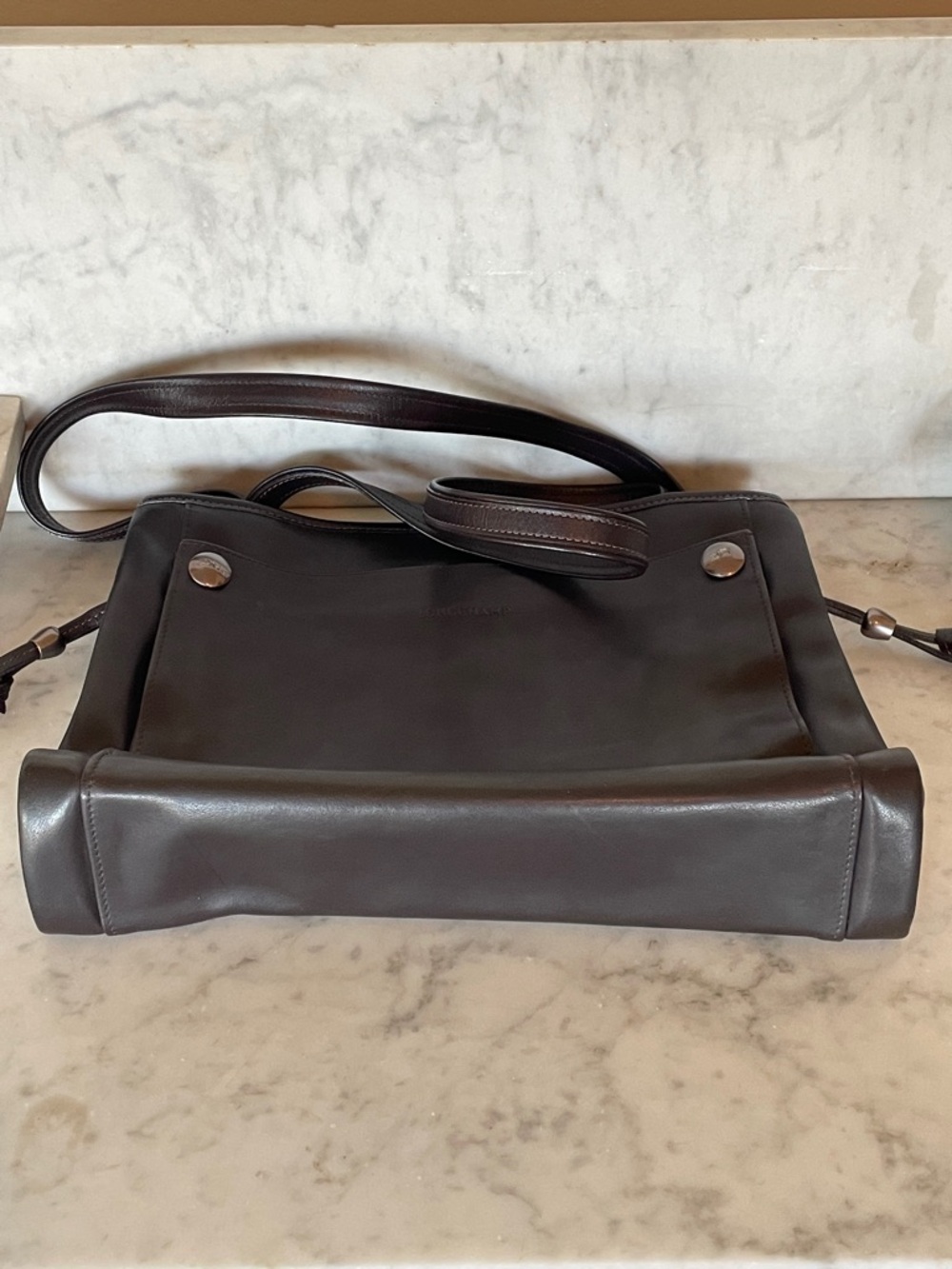 LONGCHAMP Galatee Chocolate Brown Leather Shoulder Bag - Picture 14 of 16